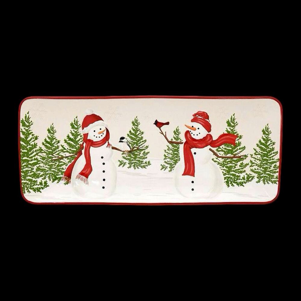 St. Nicholas Square Christmas Holiday Snowmen Rectangular Serving Platter